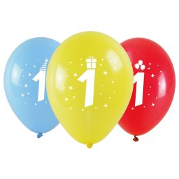 Balon gumowy z nadrukiem cyferki - 1 (3 szt.) mix 280mm Arpex (KB1900-1-9944)