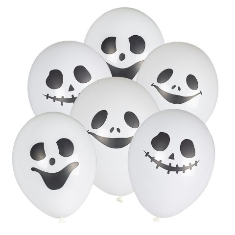 Balon gumowy z halloweenowym nadrukiem - duszki (6 szt.) biały 280mm Arpex (KB3057) Balon gumowy z halloweenowym nadrukiem - duszki (6 szt.) biały 280mm Arpex (KB3057)