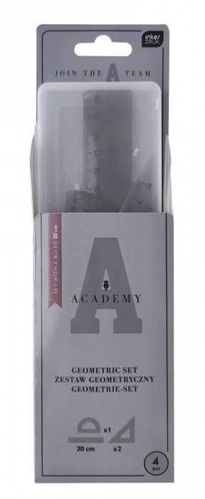 Komplet geometryczny Academy z linijką 20 cm 4 el. Academy Komplet geometryczny Academy z linijką 20 cm 4 el. Academy