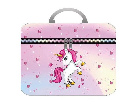 Kuferek M z lusterkiem, wzór jednorożec , zapinany na zamek Adar (570337)