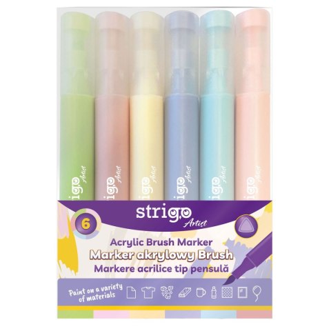Marker specjalistyczny końcówka BRUSH akrylowy w 6kol wkład mix pędzelek końcówka Strigo (SSC428)