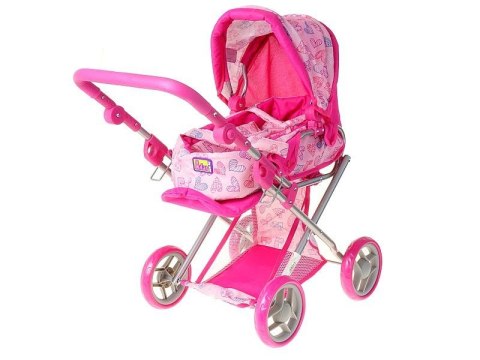 Wózek głęboki dla lalek, profilowana rączka, wyjmowane nosidełko, z koszem, funkcja spacerówki Adar (565739)