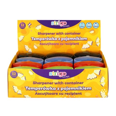 Temperówka z pojemnikiem na 3 grubości oł.i kredek mix plastikowa Strigo (SSC386)