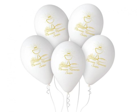 Balon gumowy Pierwsza Komunia Św. (kielich) 5 szt. biały 320mm 13cal Godan (GS120/PKK) Balon gumowy Pierwsza Komunia Św. (kielich) 5 szt. biały 320mm 13cal Godan (GS120/PKK)
