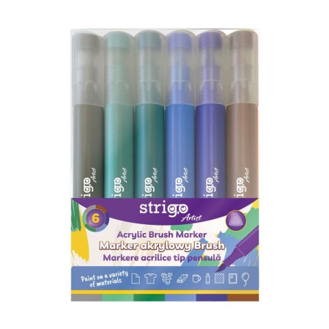 Marker specjalistyczny końcówka BRUSH akrylowy w 6kol wkład mix pędzelek końcówka Strigo (SSC436)