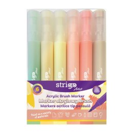 Marker specjalistyczny końcówka BRUSH akrylowy w 6kol wkład mix pędzelek końcówka Strigo (SSC432)