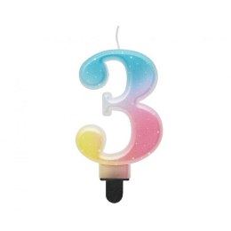 Świeczka urodzinowa cyferka 3, ombre, pastelowa, 8 cm Godan (SF-OPA3)