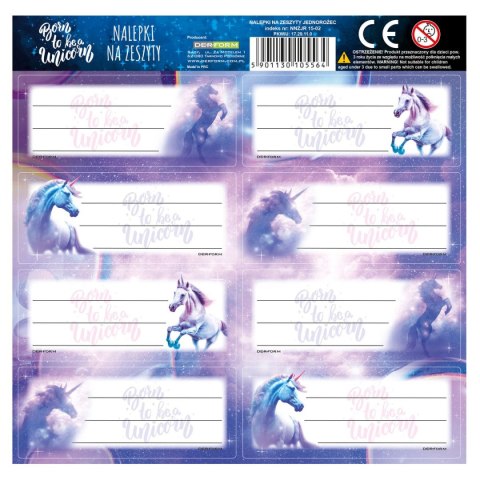 Naklejka na zeszyt Jednorożec [mm:] 160x160 Derform (NNZJR15)