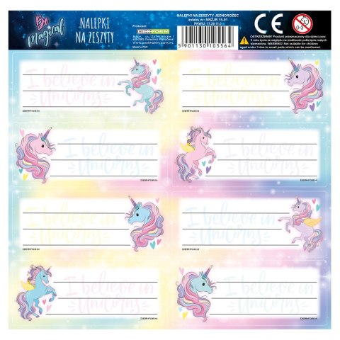 Naklejka na zeszyt Jednorożec [mm:] 160x160 Derform (NNZJR15)