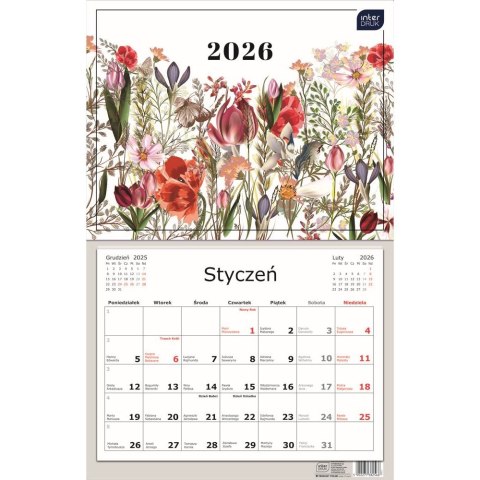 Kalendarz ścienny jednodzielny 320mm x 500mm Interdruk (kwiaty)