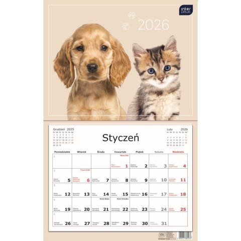 Kalendarz ścienny jednodzielny 320mm x 500mm Interdruk (zwierzaki)