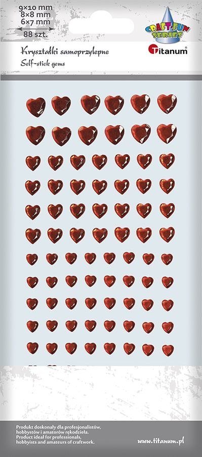 Kryształki Craft-Fun Series samoprzylepne czerwone Titanum (serca)