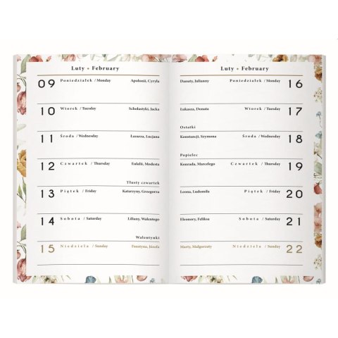 Kalendarz książkowy (terminarz) miękka oprawa FLOWERS A6 Interdruk (64 stony)