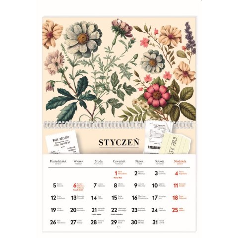Kalendarz ścienny KWIATY 250mm x 175mm Interdruk (z kieszenią)