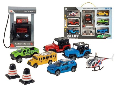 Samochód zestaw aut metalowych ze stacją benzynową, światło, dźwięk Adar (622319)