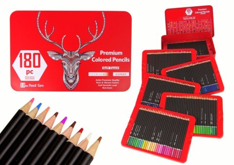 Kredki ołówkowe Zestaw Małego Artysty W Metalowym Pojemniku Kredki 180szt. Lean (16138)