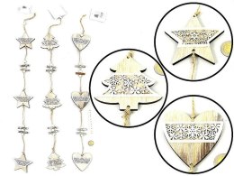 Ozdoba świąteczna zestaw 3 zawieszek drewnianych, dł.70cm; PPB. . Adar (399105)