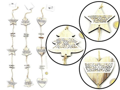 Ozdoba świąteczna zestaw 3 zawieszek drewnianych, dł.70cm; PPB. . Adar (399105)