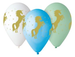Balon gumowy PREMIUM złoty jednorożec metalizowany 5 szt mix 330mm 13cal (GS120/ZJ)