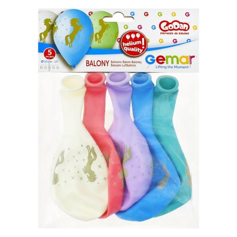 Balon gumowy PREMIUM złoty jednorożec metalizowany 5 szt mix 330mm 13cal (GS120/ZJ)