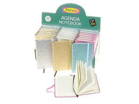 Notes (notatnik) A6 z okładką brokatową, z gumką krata Adar (556119)