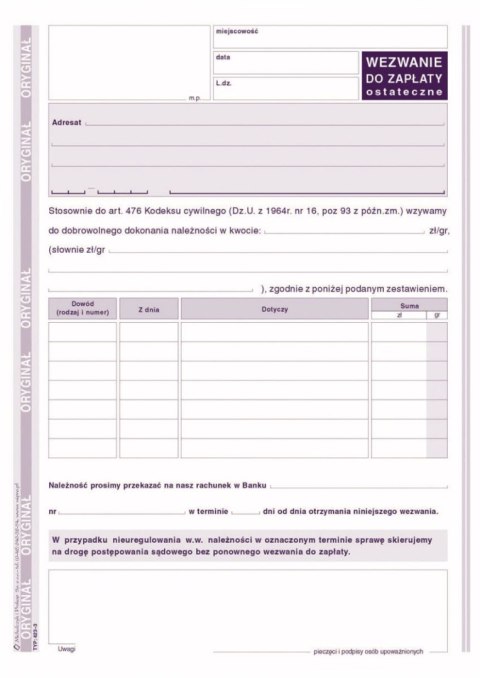 Druk samokopiujący S o/1k A5 80k. Michalczyk i Prokop (423-3)