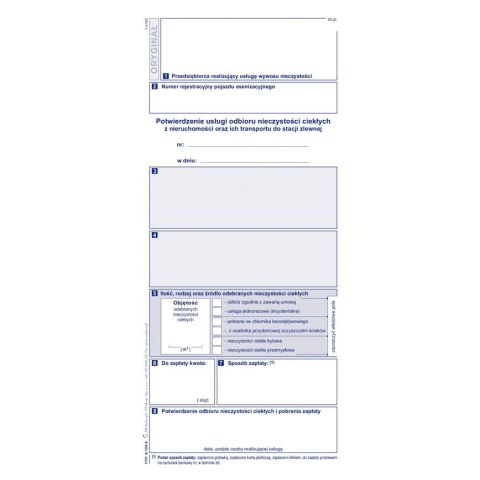 Druk samokopiujący potw.odbioru niczystości ciekł. transport do stacji paliw Michalczyk i Prokop (S-105-8)