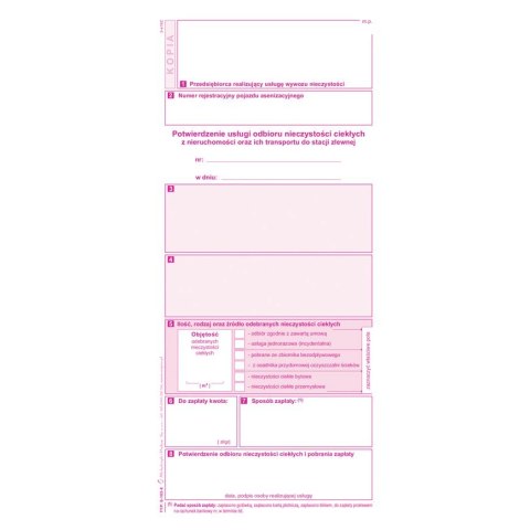 Druk samokopiujący potw.odbioru niczystości ciekł. transport do stacji paliw Michalczyk i Prokop (S-105-8)