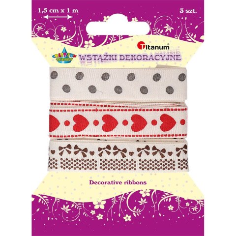 Wstążka Craft-Fun Series groszki, serca, kokardki 15x1 [mm x m] mix Titanum (DD23-1)