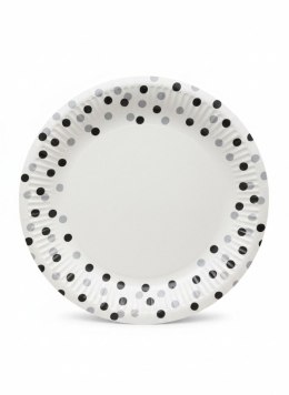 Talerz jednorazowy Confetti Silver-Black papier śr. 230mm 8 szt Paw (PPL8000508)