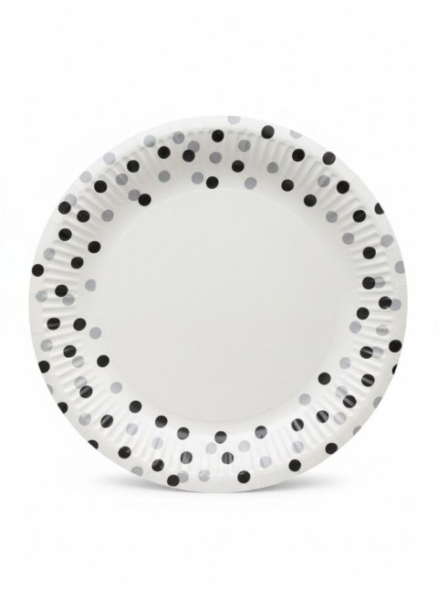 Talerz jednorazowy Confetti Silver-Black papier śr. 230mm 8 szt Paw (PPL8000508)