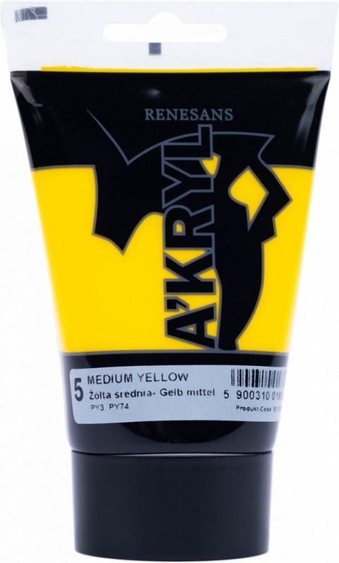 Farba akrylowa satynowa 05 kolor: żółty 100ml Renesans