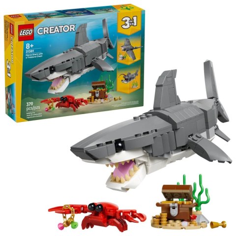 Klocki konstrukcyjne Creator 3w1 Groźny rekin i skrzynia ze skarbem Lego (31381)