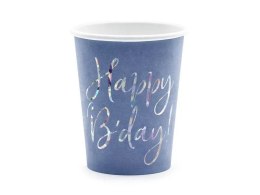 Kubek jednorazowy Happy Bday!, granatowy papier 220ml Partydeco (KPP63-074-EU1)