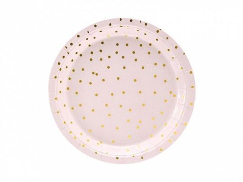 Talerz jednorazowy Kropki, jasny róż papier śr. 180mm 6 szt Partydeco (TPP50-081J)