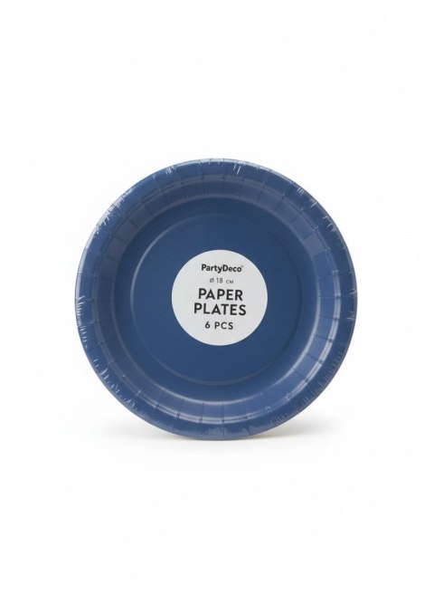 Talerz jednorazowy granatowy papier śr. 180mm 6 szt Partydeco (TPP90-074)