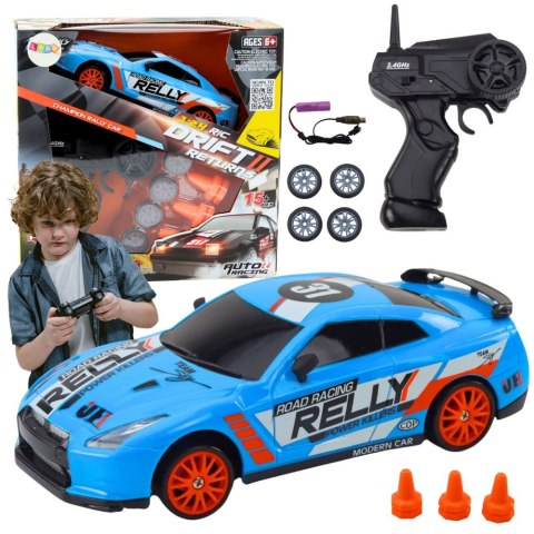 Samochód Sportowe Zdalnie Sterowane R/C 1:24 Niebieski Wymienne Koła Lean (20245)