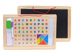 Tablica magnetyczna biała z flamastrem, w drewnianej oprawie, z drewnianymi literkami i liczbami Adar (492370)