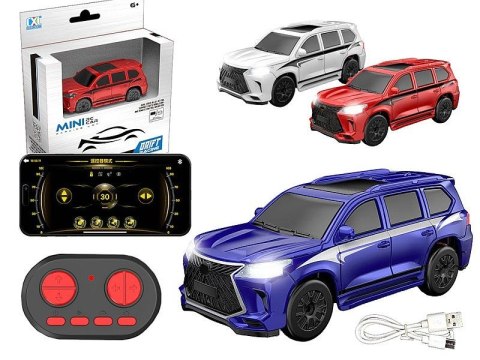 Samochód 1:64 na radio, metalowe, 8 funkcji, napęd 4x4, driftujące, kabel USB Adar (632509)