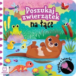 Książka dla dzieci Poszukaj zwierzątek na łące. Książka z latarką Aksjomat