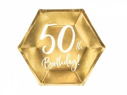 Talerz jednorazowy złoty 50 urodziny papier śr. 200mm 6 szt Partydeco (TPP73-50-019M)