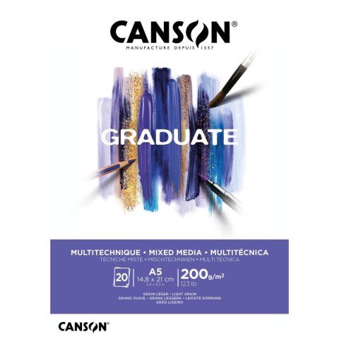 Blok rysunkowy Mix Media Graduate A5 biały 200g 20k Canson (400110376)