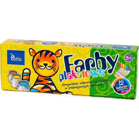 Farby plakatowe kolor: różne 20ml 12 kolor. Tetis (KF001-D)