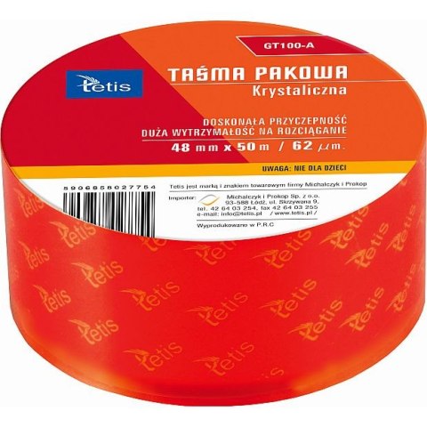Taśma pakowa 48x50 [mm x m] przezroczysta Tetis (GT100-A)