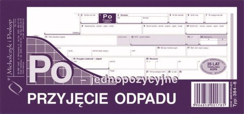 Druk samokopiujący 1/3 A4 Przyjęcie odpadu jednopozycyjne 80k. Michalczyk i Prokop (384-8)
