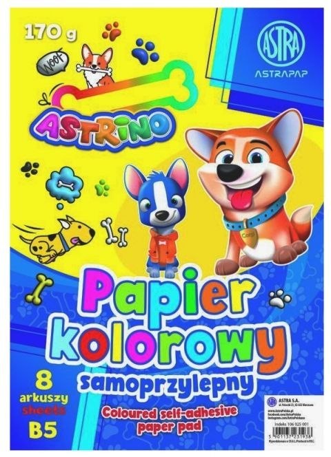 Papier kolorowy B5 samoprzylepny mix 8k. Astrino (106025001)