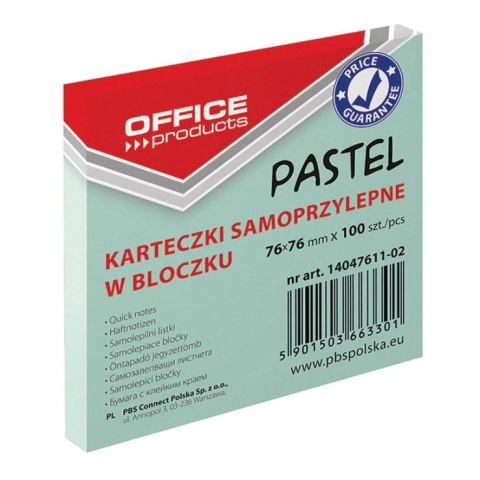 Notes samoprzylepny (karteczki) pastel zielony 100k [mm:] 76x76 Office Products (14047611-02)