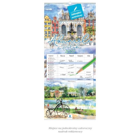 Kalendarz ścienny notatnikowy 2027 aKWARELE Z POLSKI 220mm x 490mm Lucrum (WN04)
