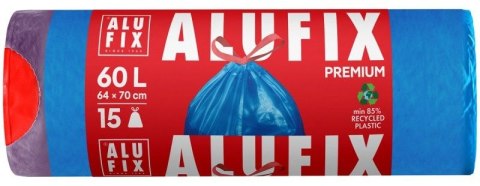 Worki na śmieci z taśmą ściągającą kolor: niebieski 60L 15 szt Alufix (BS-AX-655087)